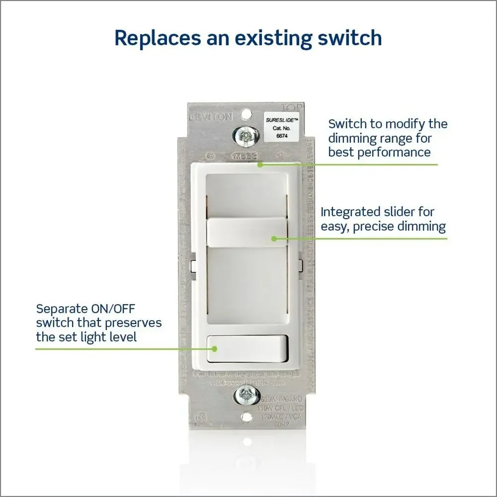 SureSlide Dimmer Switch for Dimmable LED/ Halogen/ Incandescent Bulbs 6674-P0T